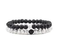 CYDXD Set di Bracciali in Pietra Naturale,Bracciale Elastico con perline in Howlite e Pietra Lavica Nera da 6mm per L'Amante,Lui,Lei,Fidanzato,Fidanzata,San Valentino,6mm.