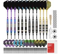 CyeeLife Freccette con punta in plastica, set da 12 freccette morbide, in ottone con 4 disegni, 24 ali, 50 punte, 20 anelli a O e altri accessori per bersaglio elettronico