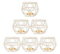 CYEER 6 Pezzi di Candeliere in Ferro Battuto a Linea Geometrica, Lanterne da Interno da Arredo, Candelabri Oro, Candelabro Moderno, Portacandele Oro, Decorazioni Casa Moderna