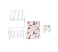 Cygmophing - Mobili per la casa delle bambole scala 1:12, Mini Set da letto, Cuscino decorativo, Telaio in metallo, letto in miniatura realistico bianco (Modello di Coniglio)