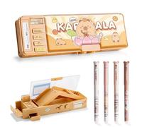 CYGMRFH Astuccio Capybara con Lucchetto e Penna 12 Colori 0.7mm - Set Cancelleria Kawaii Multifunzione Pop Up Pencil Case Organizer con Scomparti a Bottone e Password di Blocco per Bambini
