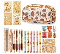 CYGMRFH Astuccio Capybara, Set di Cancelleria Capybara 75 Pezzi, Kawaii con Penne, Note Adesive e Portachiavi, Simpatico Articolo Scolastico Ufficio per Bambini e Studenti