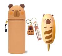 CYGMRFH Astuccio di Capibara Silicone, 2 In 1 Morbido Capybara Pencil Case & Portachiavi & Penne, Multistrato di Grande Capacità, Regalo Perfetto per Bambini e Adulti, Studenti, Ufficio, Bambina