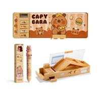 CYGMRFH Astuccio Portapenne Capybara e Penna- Pieghevole Multifunzione Pop Up Pencil Case Organizer con Scomparti a Bottone e Password di Blocco, Set Cancelleria Regalo Carino per Bambine e Bambini