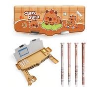 CYGMRFH Astuccio Portapenne Capybara e Penna- Pieghevole Multifunzione Pop Up Pencil Case Organizer con Scomparti a Bottone e Password di Blocco, Set Cancelleria Regalo Carino per Bambine e Bambini