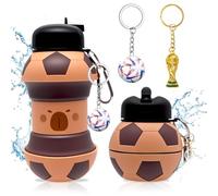 CYGMRFH Borraccia Silicone Design Calcio per Bambini e Adulti, Capybara Borraccia Calcio con Portachiavi a Forma di Football & trofeo,Bottiglia Adatta a Campeggio Viaggi Sport (-A)