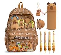 CYGMRFH Capybara Bambini Zaino Schoolbag Grande Capacità Kawaii Astuccio Scuola Capibara Trousse Silicone Pencil Case Portapenne Animali Portachiavi 4 Matite Penne Cancellabili Capybara Regalo Set