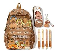 CYGMRFH Capybara - Set di cancelleria con zaino, grazioso set di cancelleria marrone Capybara, per bambini e adolescenti, con penne, portachiavi, astuccio in silicone, borsa a tema animale per