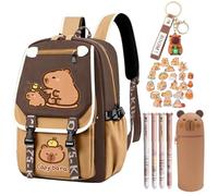 CYGMRFH Capybara Zaino con Astuccio, Penne Cancellabili, Marrone 2