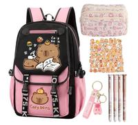 CYGMRFH Capybara Zaino con Astuccio, Penne Cancellabili, Rosa 1