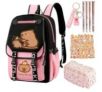 CYGMRFH Capybara Zaino con Astuccio, Penne Cancellabili, Rosa 2