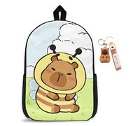 CYGMRFH Capybara Zaino per bambini con cartoni animati e portachiavi set, Capybara Schoolbag Cinghie regolabili grande capacità Viaggio scolastico per laptop Regalo, custodia per libri (B2)