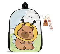 CYGMRFH Capybara Zaino per bambini con cartoni animati e portachiavi set, Capybara Schoolbag Cinghie regolabili grande capacità Viaggio scolastico per laptop Regalo, custodia per libri (B3)