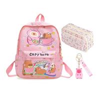 CYGMRFH Capybara Zaino per Bambini con Cartoni Animati Rosa, Borsa di Penna, Portachiavi in PVC, Estuchetto a 9 Strati Stampato Rosa, Schreibwaren Set, Ideale per Scuola, Alunni e Regalo per Bambini