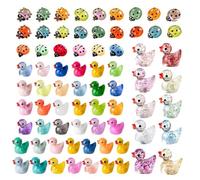 CYGMRFH Decorazione Torta Anatra & Coccinella, 72 Pezzi Set, 48 Ornamenti Anatra Mini Luminosi 24 Coccinelle Figurine 3D in Resina, Carini per Acquario, Casa delle Bambole, DIY Giardino Fatato