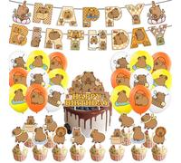 CYGMRFH Decorazioni Compleanno Capibara 32 Pezzi Kit Includono Grande Cake Topper, 12 Cupcake Toppers, Striscione Buon Compleanno, 18 Palloncini Multicolore