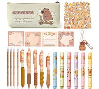 CYGMRFH Set Astuccio Capybara 71 Pezzi, Astuccio Capybara con Penne Cancellabili, Matite, Evidenziatori, Adesivi, Note Adesive & Portachiavi, Kit Cancelleria Completo per Scuola, Ufficio e Studenti