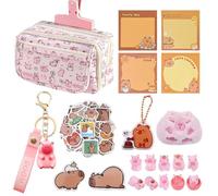 CYGMRFH Set Di Astuccio Per Matite Capybara ?42 PCS Con Penne Astuccio Capybara, Capybara Peluche, 20 Capybara Adesivi, 2 Capybara Spille, 2Portachiavi, 15 Mini Resina Capybara Figuraes?2Pendente