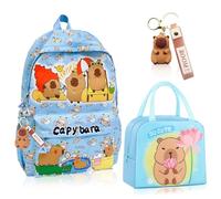 CYGMRFH Set Zaino Capibara Per Ragazze Con Astuccio E Borsa Pranzo, Include Portachiavi Peluche Capibara E Portachiavi Pvc Capibara, Perfetto Per Scuola E Tempo Libero Bambini