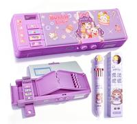 CYGMRFH Simpatico set di cancelleria a tema Capybara, astuccio con password su entrambi i lati con serratura e 4 penne cancellabili con inchiostro blu abbinato, scatola resistente per bambini e