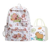 CYGMRFH Zaino Capybara, Porta Pranzo E Portachiavi, Set Scuola Completo Per Bambini E Ragazzi, Idea Regalo Perfetta (Bianco)