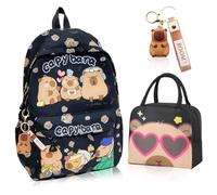CYGMRFH Zaino Capybara, Porta Pranzo E Portachiavi, Set Scuola Completo Per Bambini E Ragazzi, Idea Regalo Perfetta