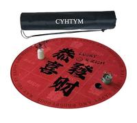 CYHTYM Nuovo tappetino circolare per Mahjong in stile cinese, grande tappetino morbido, lavabile(Red2,85cm/33.4")