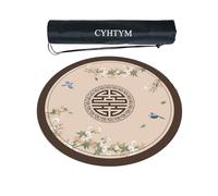 CYHTYM Tappetino circolare per Mahjong, in gomma antiscivolo e antirumore, con borsa portaoggetti(Beige4,80CM/31.5")