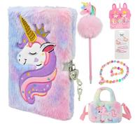 Cyiecw Diario di peluche con unicorno con castello, formato A5, taccuino con unicorno, 160 pagine, set di diario segreto con penna unicorno e gioielli per bambini, regalo per ragazze dai 3 anni in su