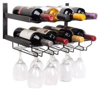 Cyiecw Portabottiglie in metallo moderno a 2 livelli, da parete, con porta bicch