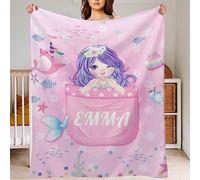 Cyiecweu Coperta Personalizzata per bambini Coperta per bambini con nome Coperta personalizzata con Sirena per bambine Coperta Personalizzata per bambini Regali di compleanno Coperta, 100x125cm