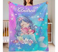 Cyiecweu Coperta Personalizzata per bambini Coperta per bambini con nome Coperta personalizzata con Sirena per bambine Coperta Personalizzata per bambini Regali di compleanno Coperta, 100x125cm