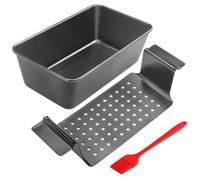 Cyimi Padella per polpettone con vassoio di scarico, teglia antiaderente con inserto, 22,9 x 12,7 cm, per cuocere pane e carne, set da 2 pezzi, nero