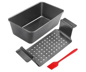 Cyimi Padella per polpettone con vassoio di scarico, teglia antiaderente con inserto, 22,9 x 12,7 cm, per cuocere pane e carne, set da 2 pezzi, nero