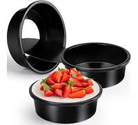 Cyimi Teglia per torta, 15 cm, rotonda, set di 3 torte, con rivestimento antiaderente e fondo Remvable per compleanni, feste, in acciaio inox con impugnature più larghe per friggitrice ad aria