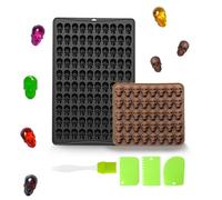 CYIOU 2 Pezzi Silicone Teschio (40/100 Fori) Mini Forma a Testa di Teschio con Pennelli in Silicone e 3 Spatole Set Stampi per Stampi Forno Fai Da Te Halloween Biscotti Cioccolato Cubetti Ghiaccio