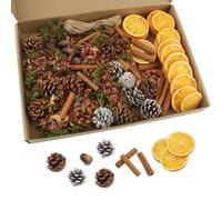 CYIOU 68 Pezzi Potpourri Natalizio Decorazioni Corona Avvento Decorazioni Natalizie Fai da Te Arance Essiccate Decorative Cannella Pigne Ghianda Muschio Corda di Canapa