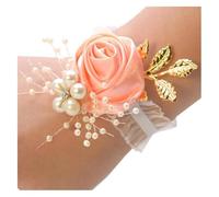 CYJAZNHH Fiore da Polso for Damigella d'Onore, Confezione da 4 Pezzi, Fiocco in Nastro con Rose Finte, Perle, Festa di Nozze(Light Orange)