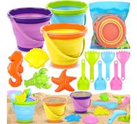 CYJJYZ 14 PCS Giochi Spiaggia, Giocattoli da Spiaggia, Giochi da Spiaggia per Bambini, con Secchiello Pieghevole Spiaggia, Borsa Rete, Pala, Formine Giocattoli di Sabbia per Ragazzi e Ragazze