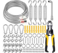 CYJJYZ 45M 2,5mm Fune Acciaio PVC Rivestito, Set di Sospensione Per Cavi In Acciaio, 304 Cavo Corda in Acciaio Inossidabile, con Tenditore Cavo Acciaio, per Stendibiancheria, Appendere Lamp