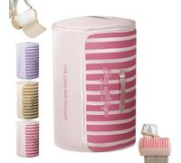 Cylindrical Roll-Up Quilt Storage Bag with Zipper, Self Compression Organizer for Duvets & Comforters, Space Saving Moving Bags with Handle, Washable Packing Cubes For Bedding, Blankets (Pink, L)