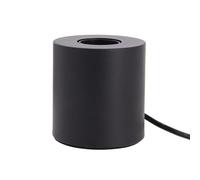 Cylindrical table lamp in black metal, E27 base compatible, IP20, 60W max wattage