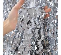 CYLMFC Confezione da 3 tende ondulate argentate - 9 x 1,8 m, decorazioni per feste di compleanno, sfondo per matrimoni, accessori per cabina fotografica