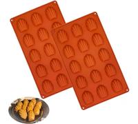 Cylocrya Stampo per Madeleines in silicone, 2 pezzi, 20 scomparti, mini conchiglie, rosso mattone, per biscotti, torte e cioccolato, resistente da -40 ℃ a 230 ℃