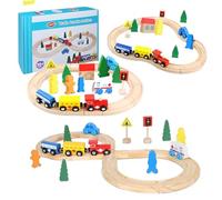 Cylora Set Pista Treno in Legno, 33 Pezzi Trenino Giocattolo con Binari, Giocattolo Educativo Ferroviario Compatibile con Thomas, Bambini dai 3 ai 8 Anni