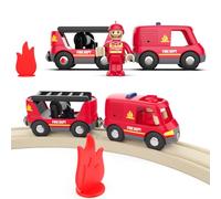 Cylora Treno dei Pompieri, connessione Magnetica, Trenino con Suono e luce, Treno Compatibile con Thomas, Brio, Giocattolo Regali per Ragazze Ragazzi 3+ Anni, Rosso