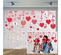 CYLYH 2,1 x 1,5 m Love Sweet Heart San Valentino Bianco Mattoni Sfondo Fotografia Glitter Festa della Mamma Baby Bridal Shower Neonato Bambino Festa di Compleanno D518