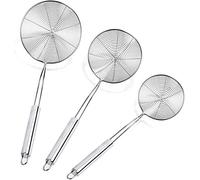 Cymax Set di 3 Setaccio skimmer in acciaio inox, 12cm, 16cm e 20cm, Skimmer a filo con maglia a spirale, Cucchiaio schiumatoio a manico professionale per scaldavivande/pasta/patatine