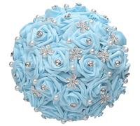 CYMMIYT Bouquet Sposa Bouquet di fiori rosa for damigelle della sposa con gioielli in argento, rose artificiali PE, perle cristallo, bouquet da blu(Sky Blue 20cm)
