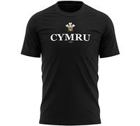 Cymru - Maglietta da uomo, da rugby, motivo: Principe di Galles Nazioni Galles, Nero , M